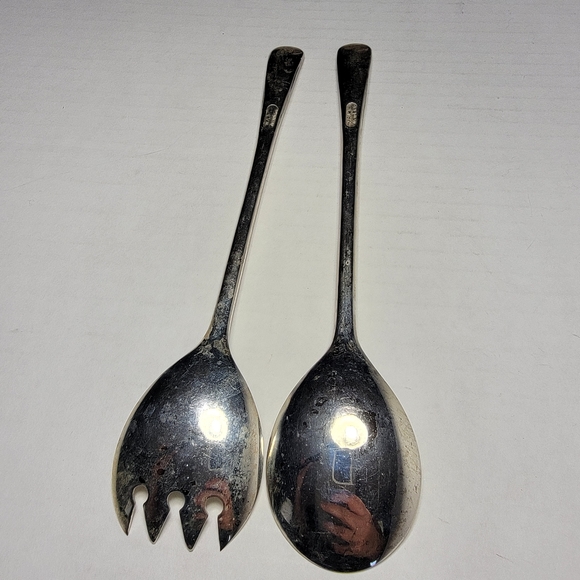 W.A. Silver Plated Spork & Spoon Serving Set Made in Italy 9” Salad, - Picture 1 of 12